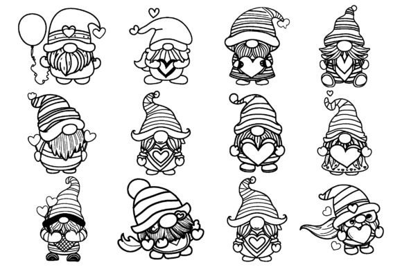 Download Cute Kawaii Valentine Gnome Line Art SVG - Premium Resources