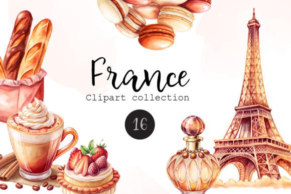 Download France Watercolor Clipart Set - France Collection